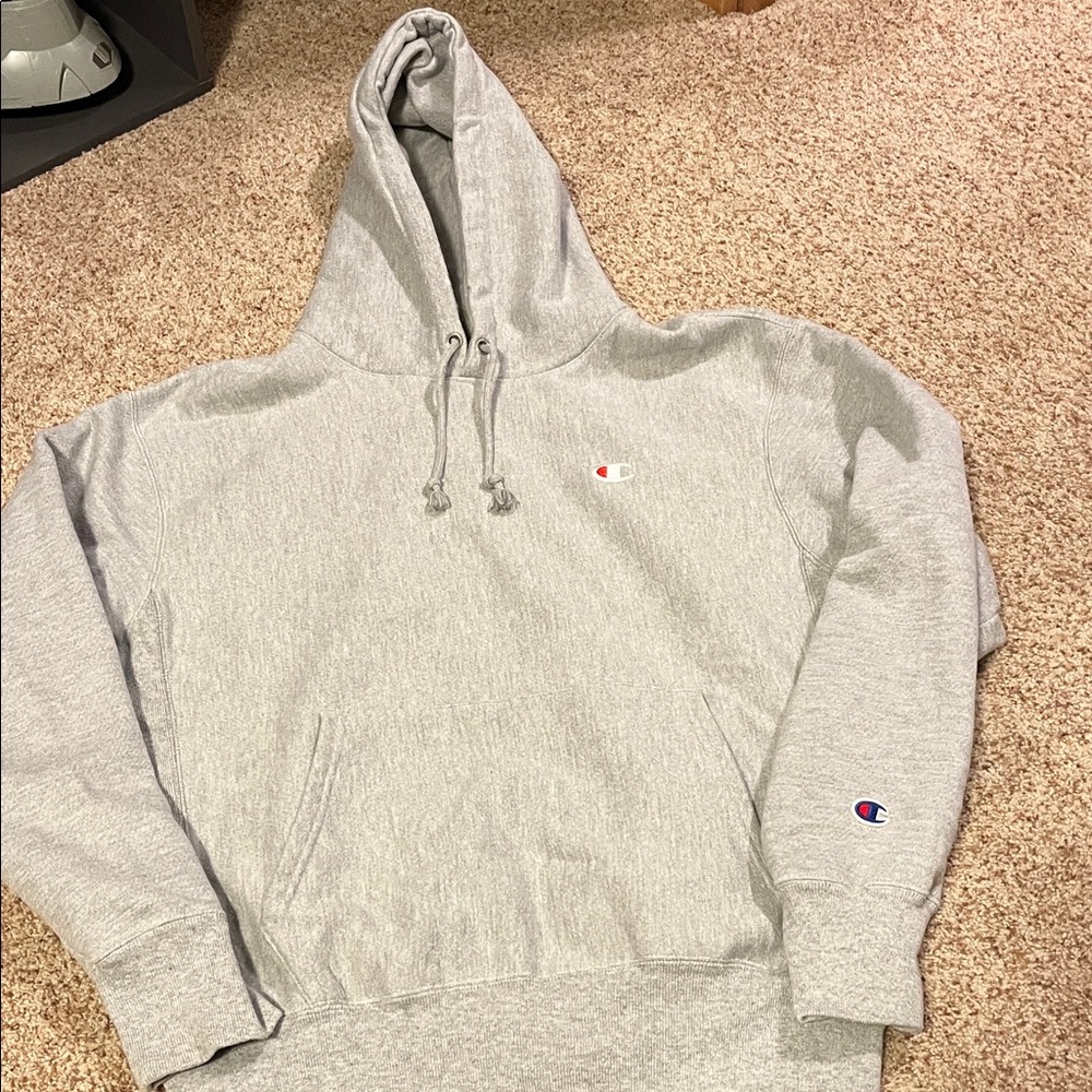 Champion Light Gray Reverse Weave Men's Pullover Hoodie - Small